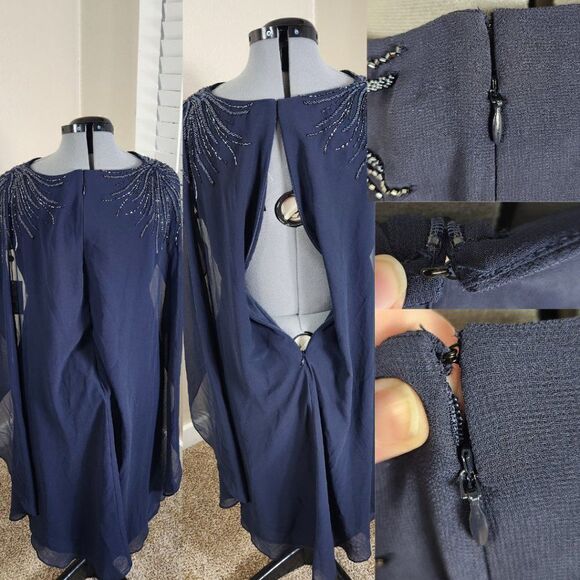 Adrianna Papell - AP1E205401 Beaded Bateau Neck Illusion Chiffon Dress Size 8 - Picture 9 of 16